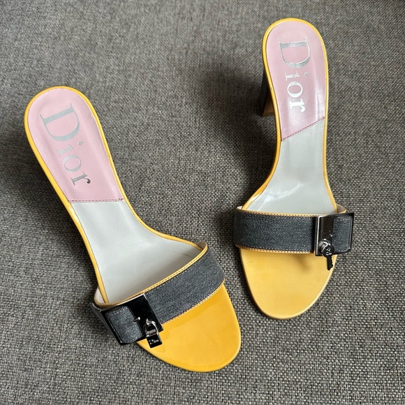 Dior Shoes - Vintage Dior denim lock & key sandal heels